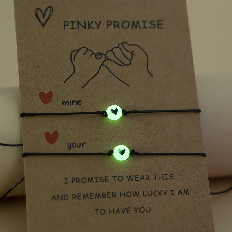 Luminous Beaded Bracelet Set with Heart Pattern for Couples