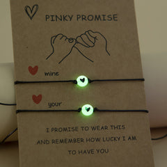 Luminous Beaded Bracelet Set with Heart Pattern for Couples