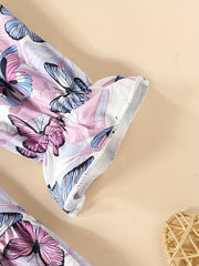 Girls Casual Butterfly Print Long Sleeve Dress