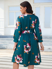  Floral Print Lantern Sleeve Dress