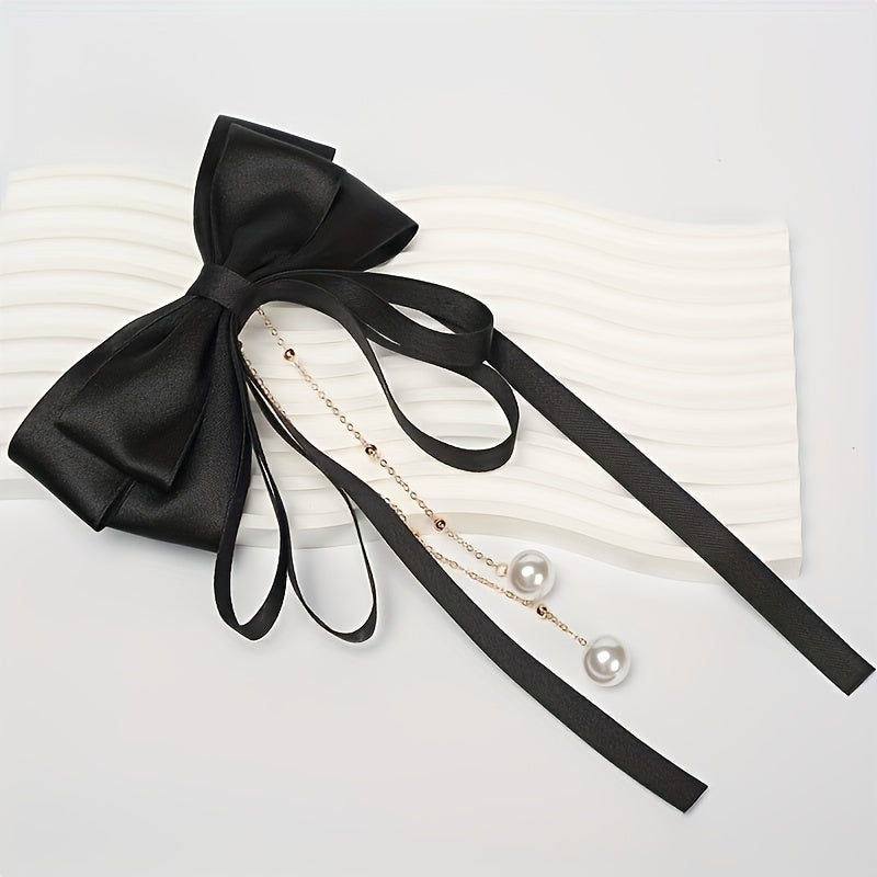 Bowknot Hair Clip With Faux Pearl Pendant French Barrette Hair Accessories