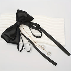 Bowknot Hair Clip With Faux Pearl Pendant French Barrette Hair Accessories