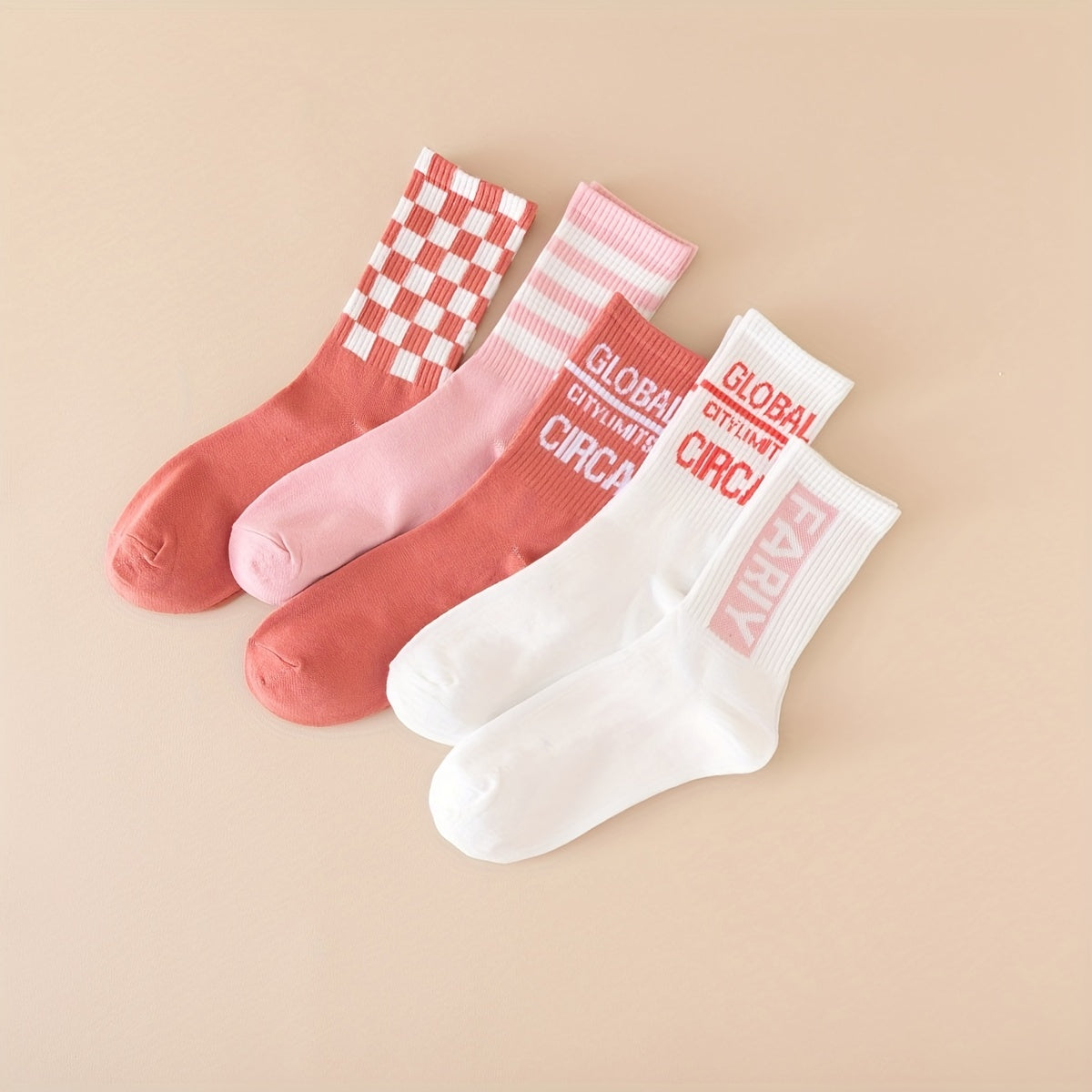 5 Pairs Letter & Striped Print Mid Tube Socks