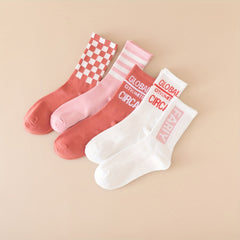 5 Pairs Letter & Striped Print Mid Tube Socks
