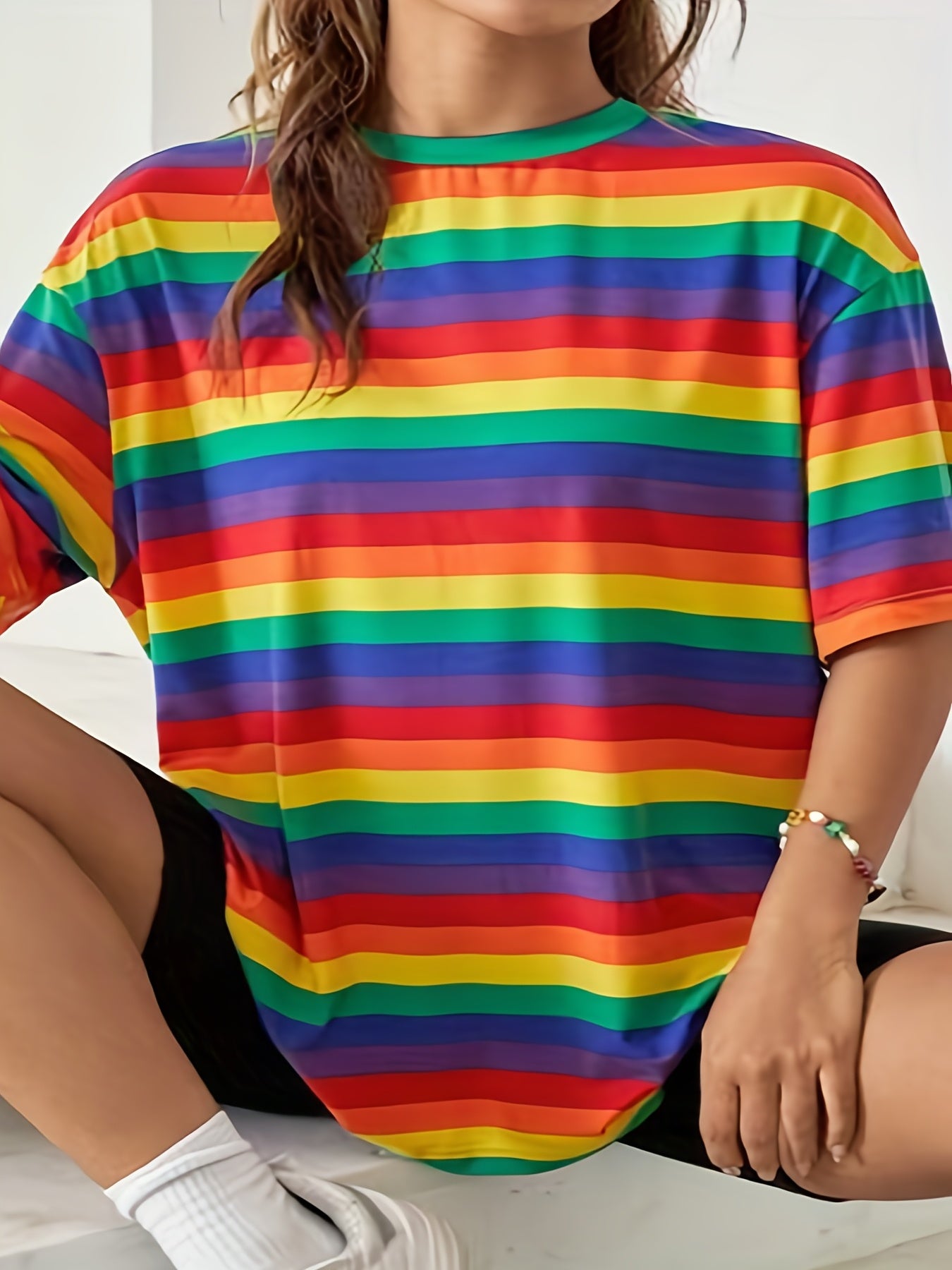  Rainbow Striped Pajama Tee
