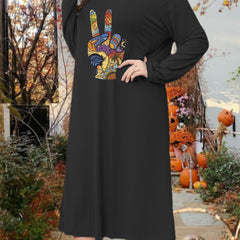  Lounge Dress Women's Finger Gesture Print Tee Sleep Dress