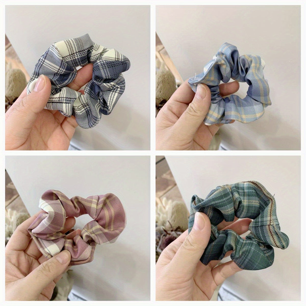 10pcs Plaid Hair Tie Elastic Ponytail Holder Hair Accessories For Women Girls