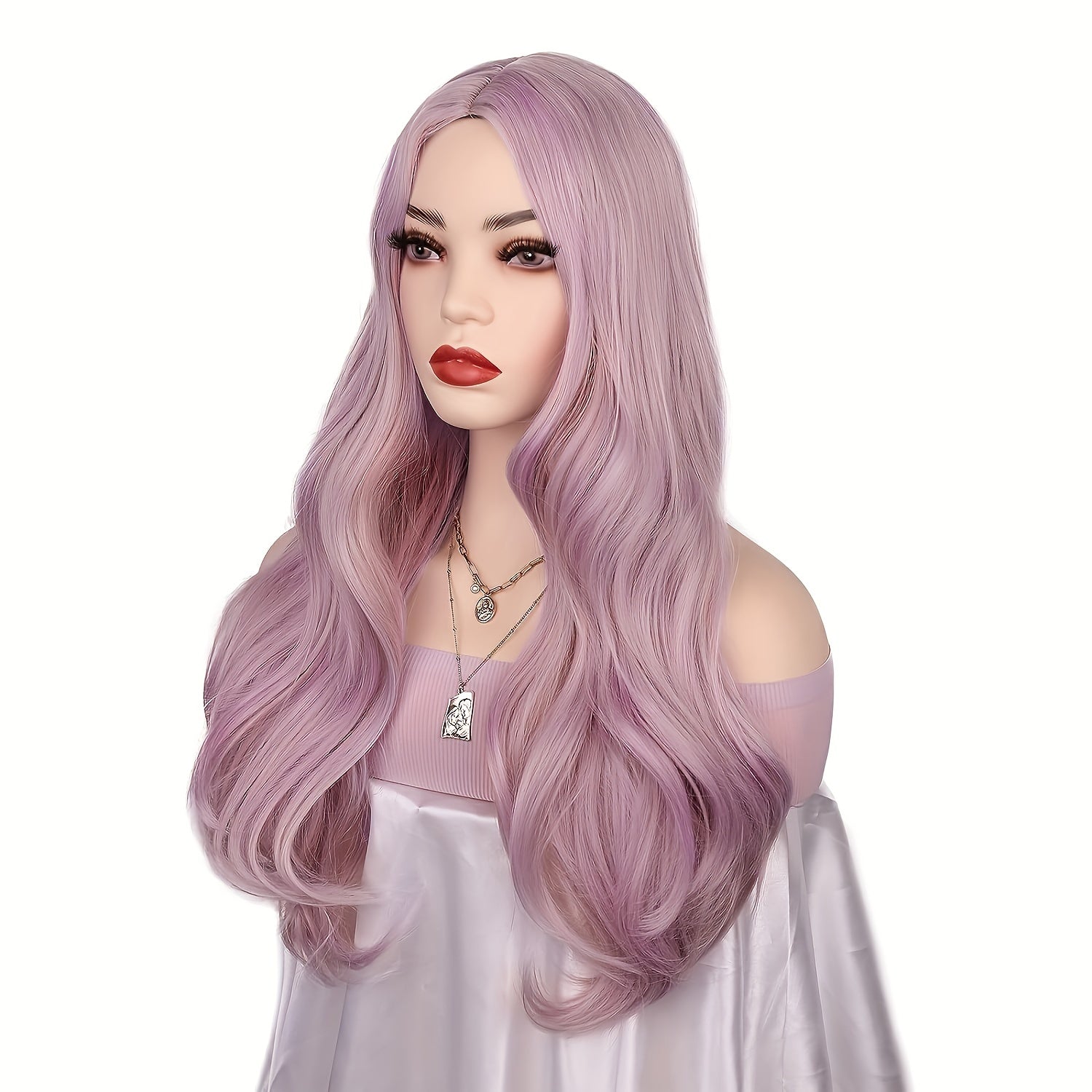 Colorful Long Wavy Wig Green Purple Middle Part Synthetic Hair for Halloween