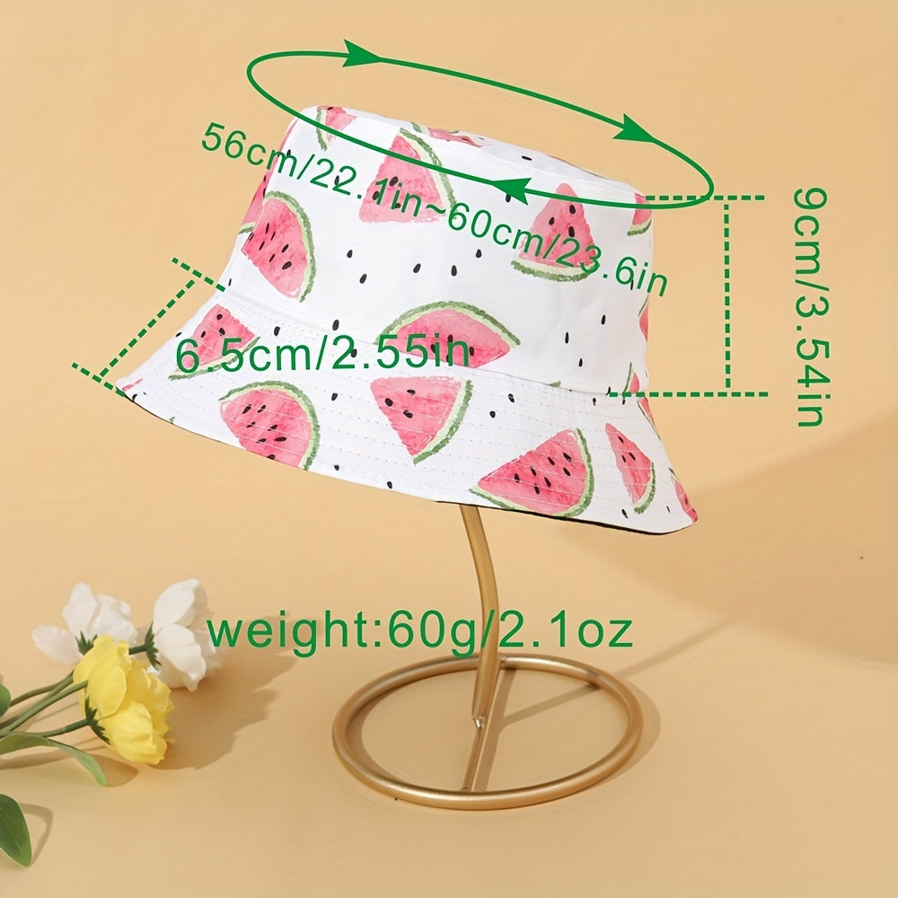 Watermelon Print Bucket Hat Reversible Cartoon Basin Hat Casual