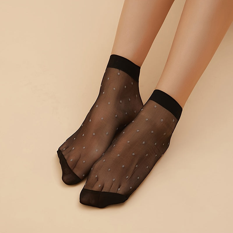 10 Pairs Dot Pattern Mesh Socks Low Cut Ankle Stockings Women's Hosiery