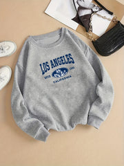California Print Sweatshirt Long Sleeve Crew Neck for Women