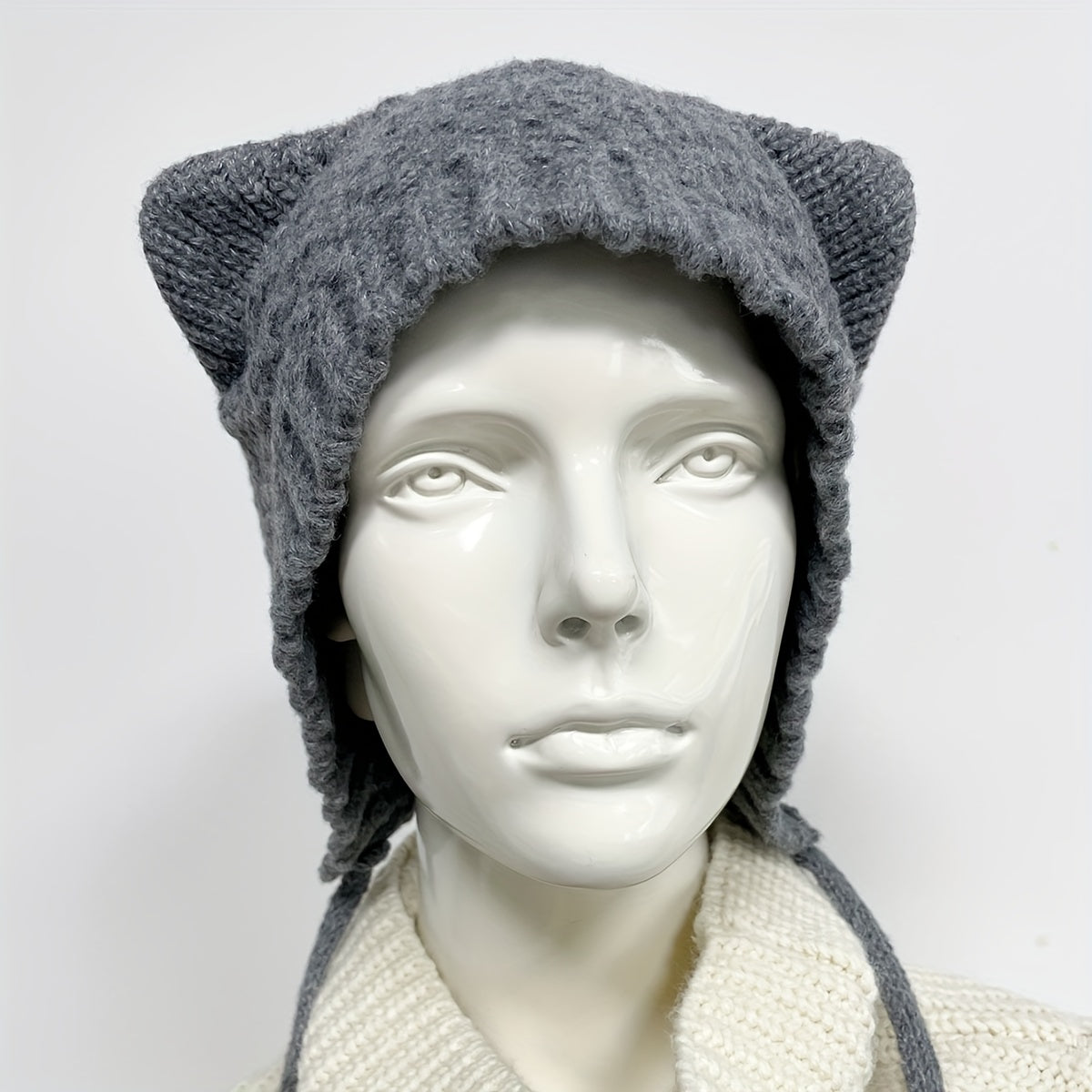 Cartoon Cat Ear Beanie Knit Hat for Women Men