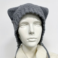 Cartoon Cat Ear Beanie Knit Hat for Women Men