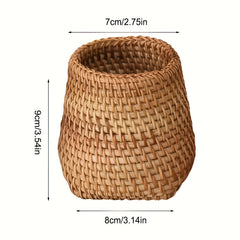 Rattan Pen Holder Storage Box for Cosmetics & Tableware Decor
