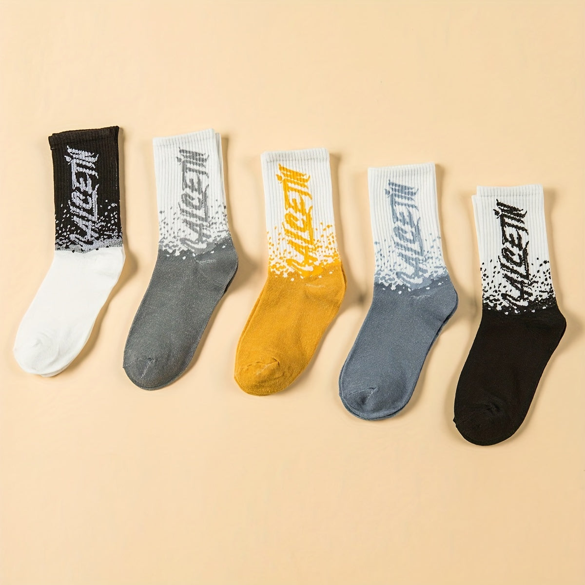 5 Pairs Letter Print Sports Socks for Women