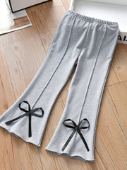 Girl Sweet Bow Flare Pants Soft Stretch Bell Bottom Pants
