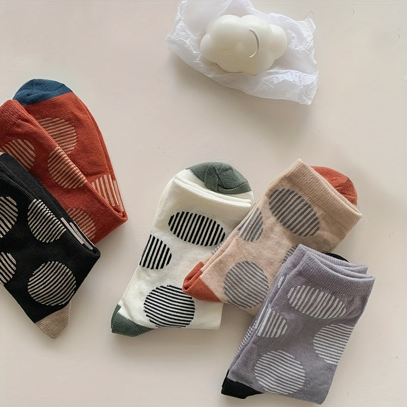5 Pairs Geometric Pattern Women's Mid Tube Socks