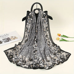 Chrysanthemum Print Large Silk Scarf