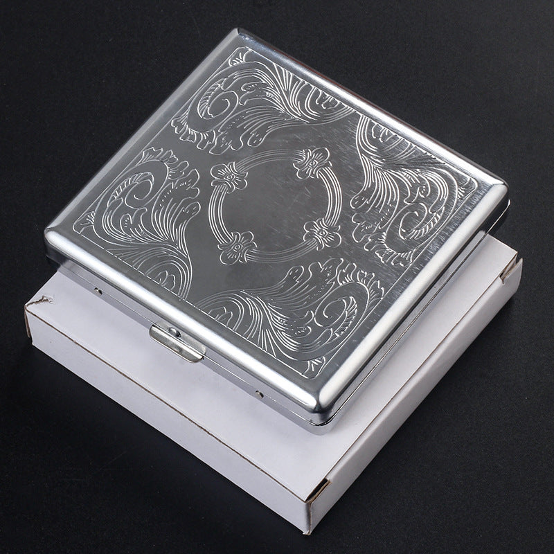 Men's 20 Pack Steel Cigarette Case, Stress Resistant, Silver Gray