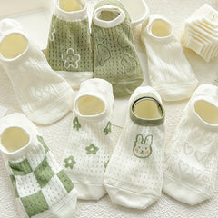 Floral Bunny Print Socks Hollow Out Ankle Stockings Women's Hosiery