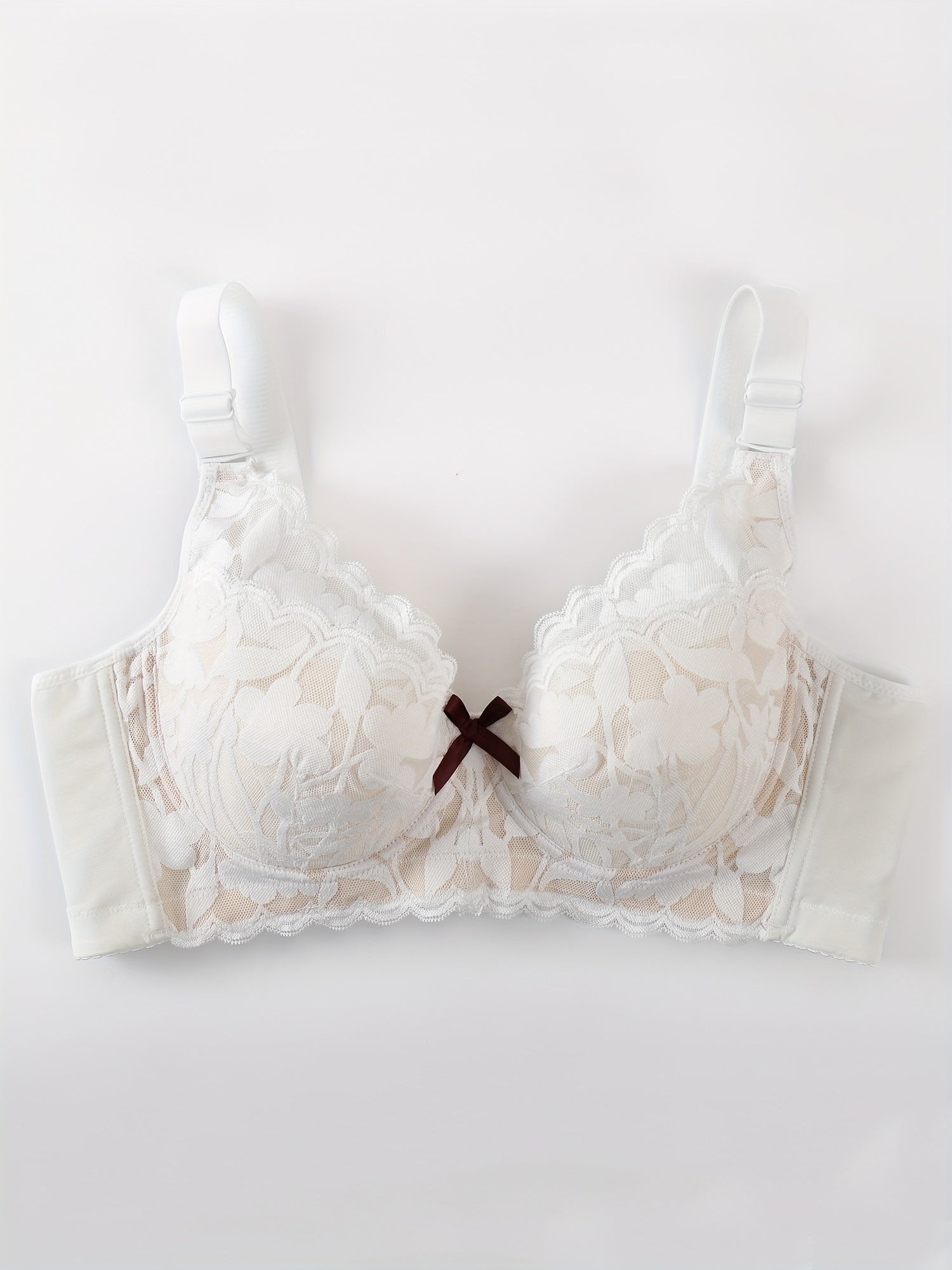  Bra Women's Plus Floral Lace Push Up Bow Front Soft Underwire Bra