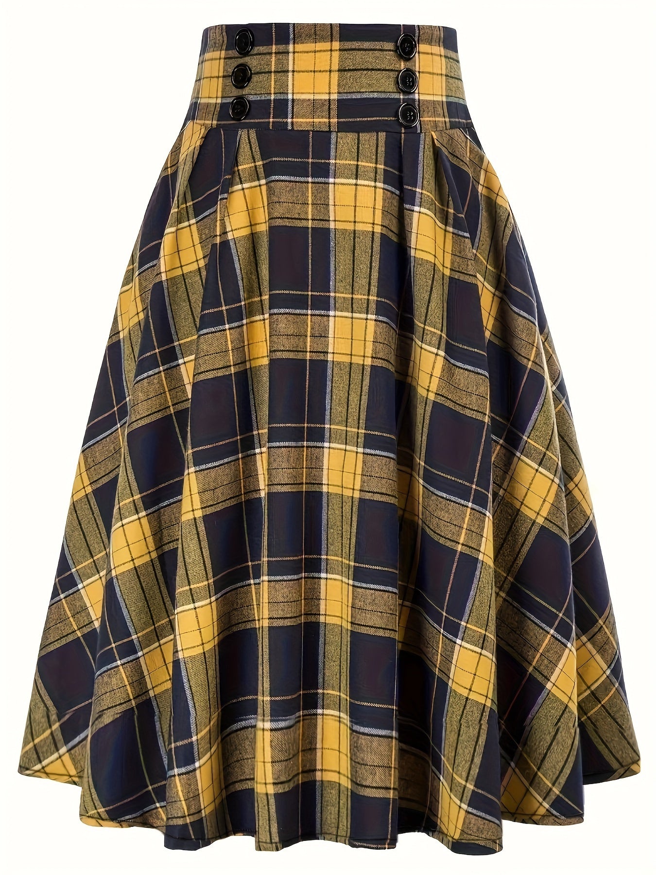  Grunge Skirt Women's Plus Plaid Print Button Elastic Ruffle Skirt