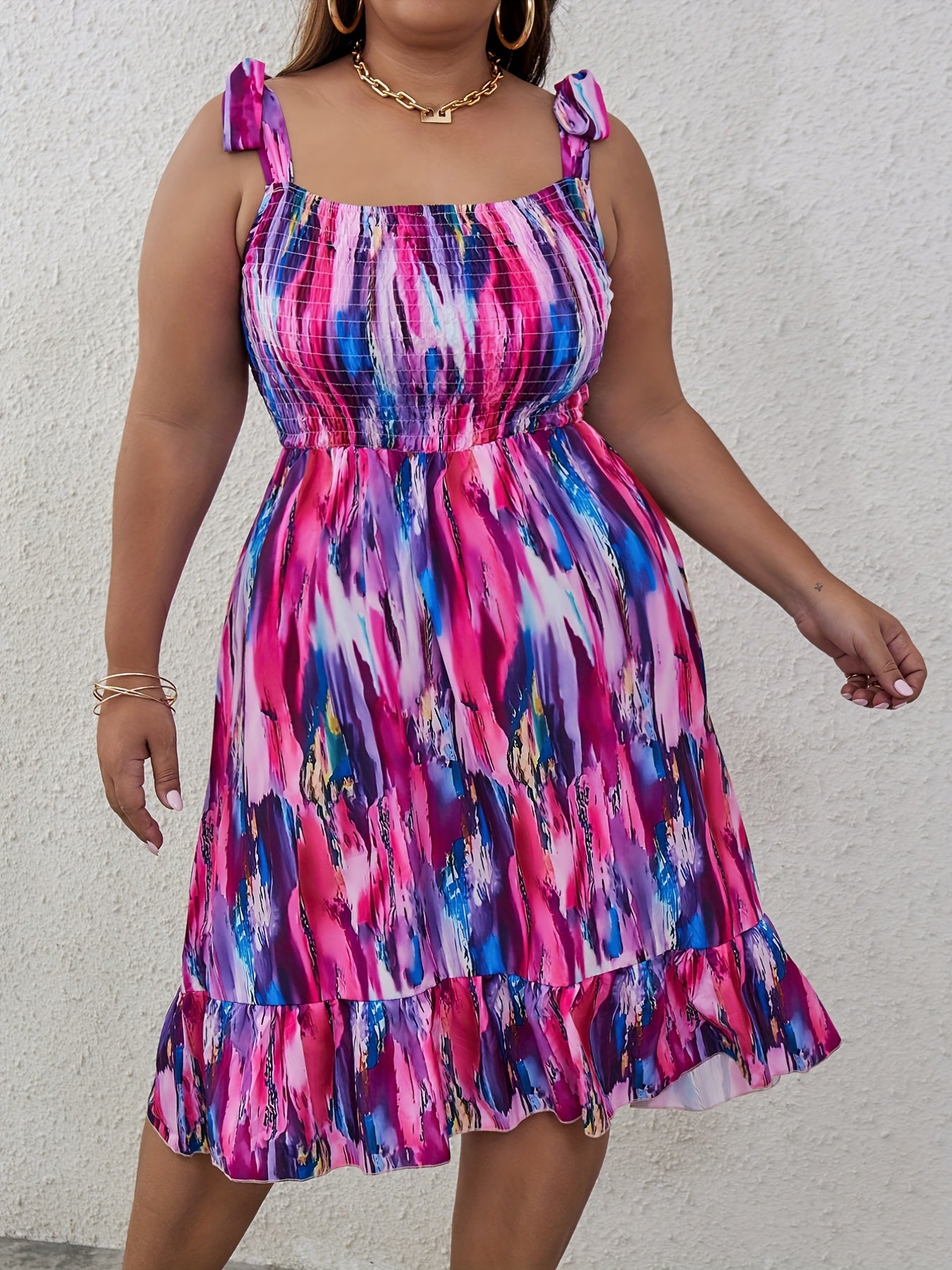  Tie Dye Smock Dress Square Neck