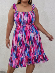  Tie Dye Smock Dress Square Neck