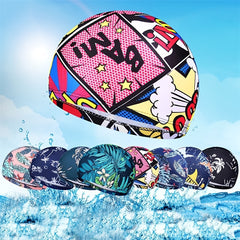 Long Hair Swim Cap Floral Print Elastic Nylon Sports Pool Chlorine Protection