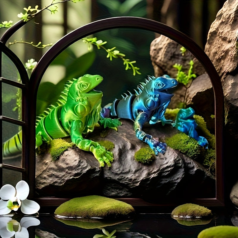 Vibrant Red 3D Printed Lizard Statue with Flexible Joints Articulated Tail