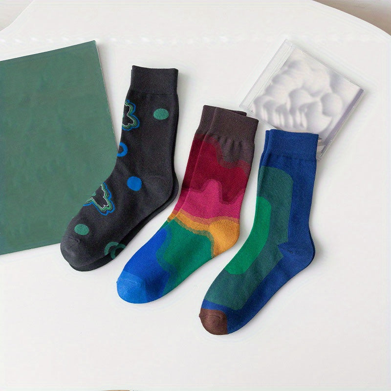 3 Pairs Colorblock Crew Socks Women's Stockings