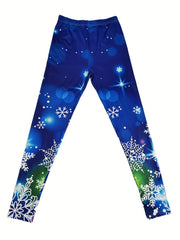 Snowflake Print Skinny Leggings Casual Stretchy Leggings
