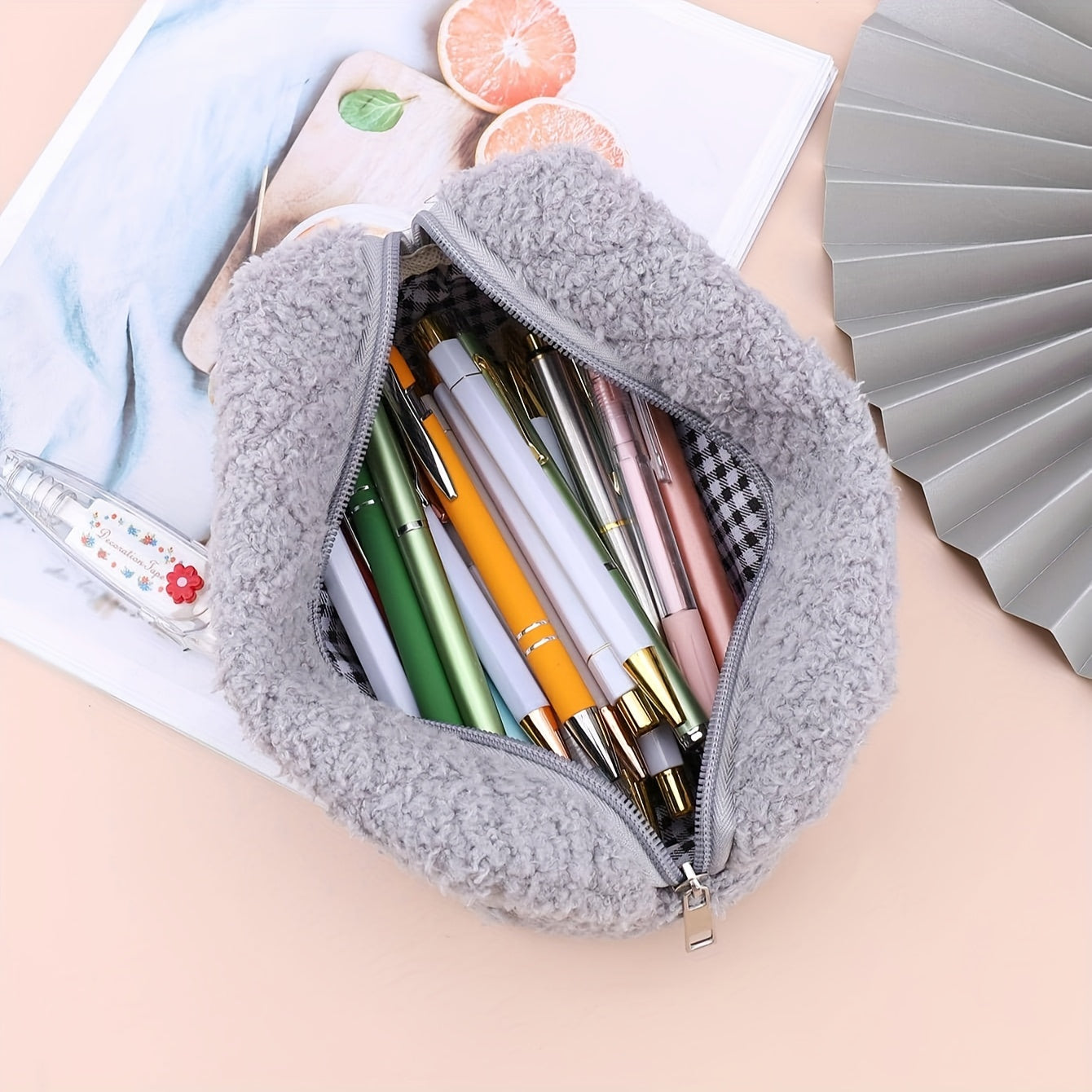 Plush Pencil Case Large Capacity Office Supplies Women's Travel Toiletry Bag