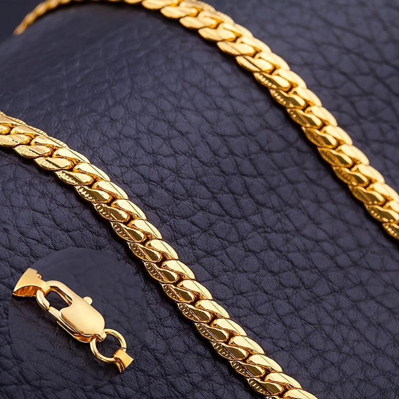 Classic Men's Whip Necklace 5mm Wide Golden Plated Silver for Birthday Party