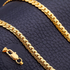 Classic Men's Whip Necklace 5mm Wide Golden Plated Silver for Birthday Party
