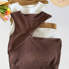 3pcs Girl's Ribbed Tank Top Cutout Comfy Soft Undershirts