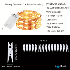 Loochica Photo Clip String Lights with 30 Clear Clips for Hanging Pictures