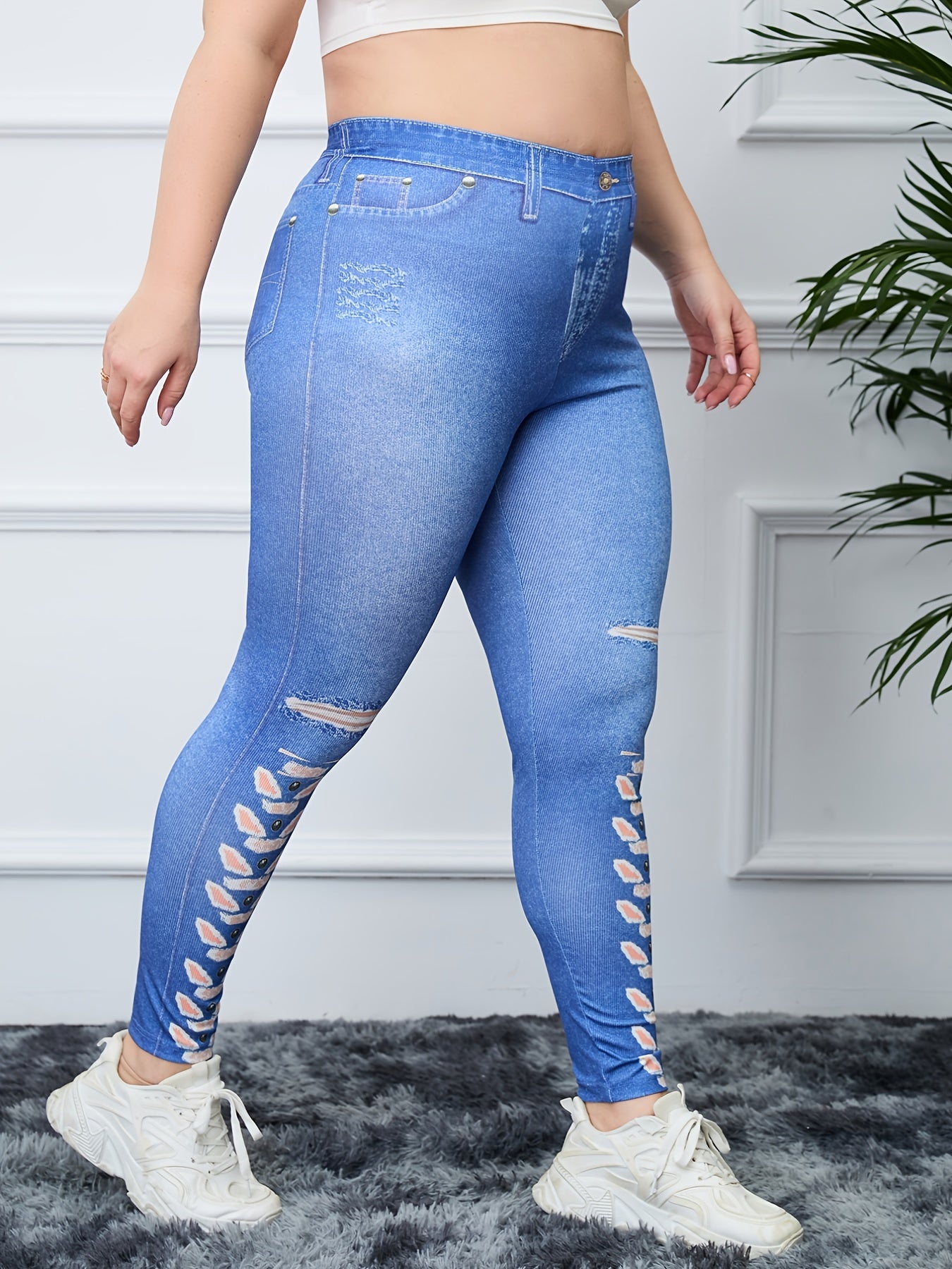  Denim Print High Rise Skinny Leggings