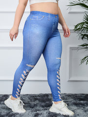  Denim Print High Rise Skinny Leggings