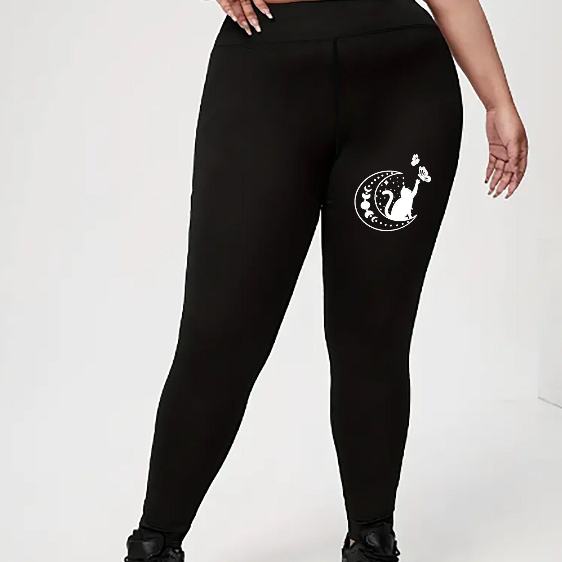  Cat & Butterfly Print High Rise Yoga Leggings