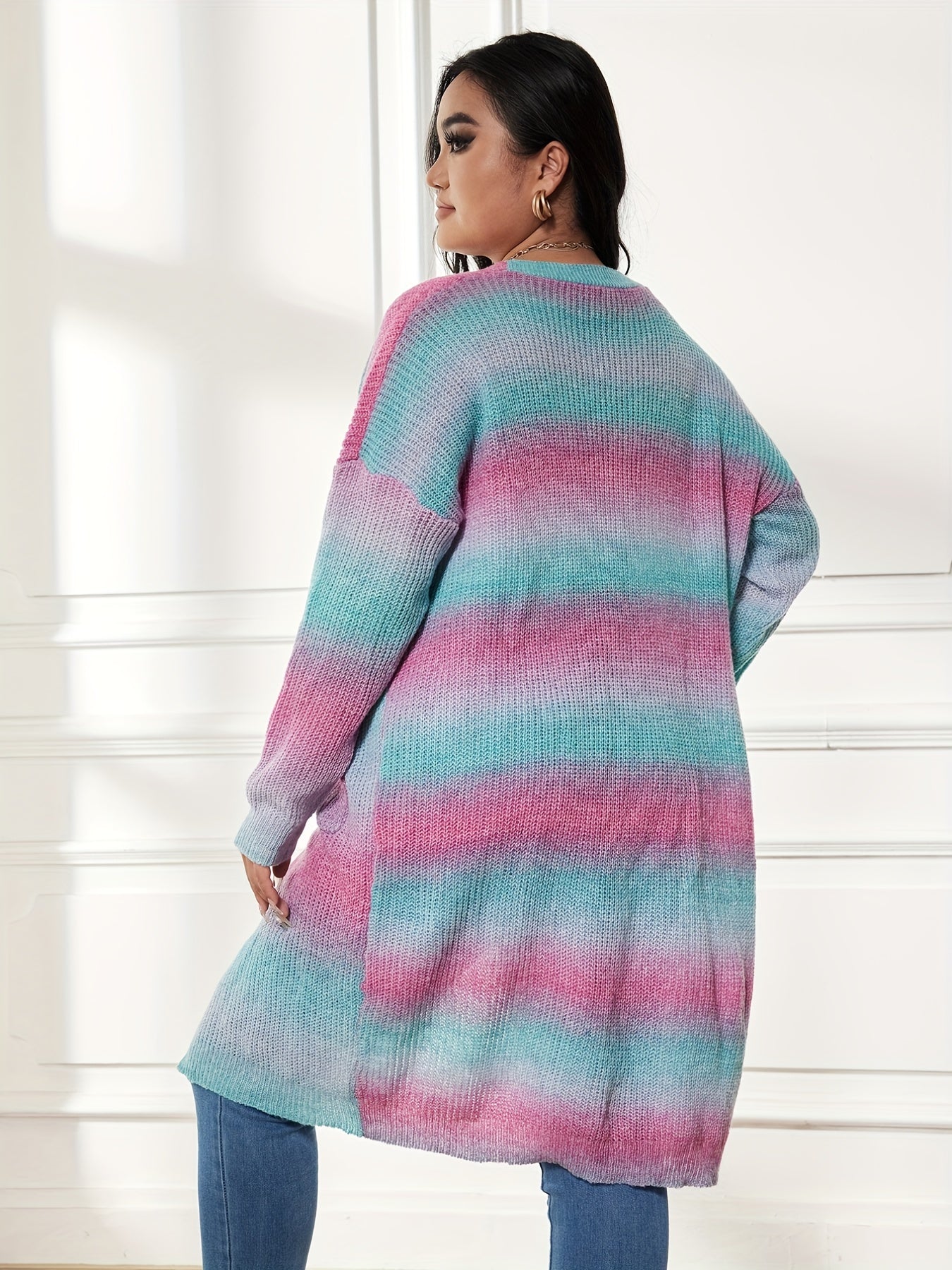  Rainbow Long Sleeve Open Front Cardigan