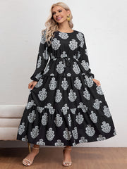 Casual Dress Women's Plus Floral Print Long Sleeve
