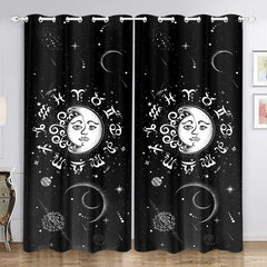 2pcs Sun Moon Curtain Set for Blackout Home Decor