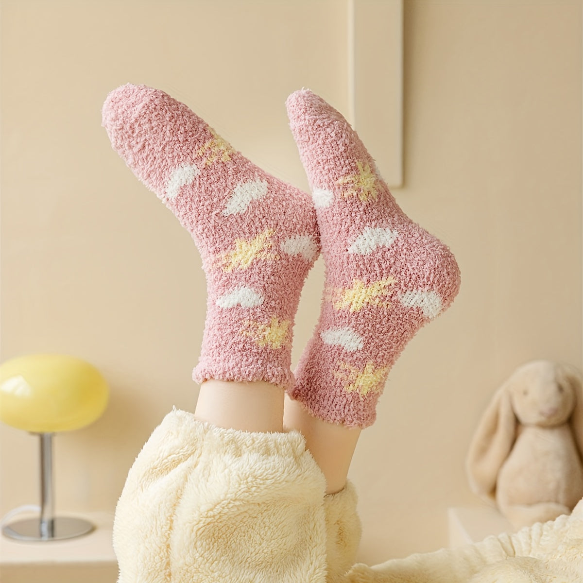 6 Pairs Fuzzy Warm Star Pattern Socks Women's Stockings