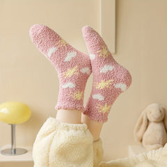 6 Pairs Fuzzy Warm Star Pattern Socks Women's Stockings