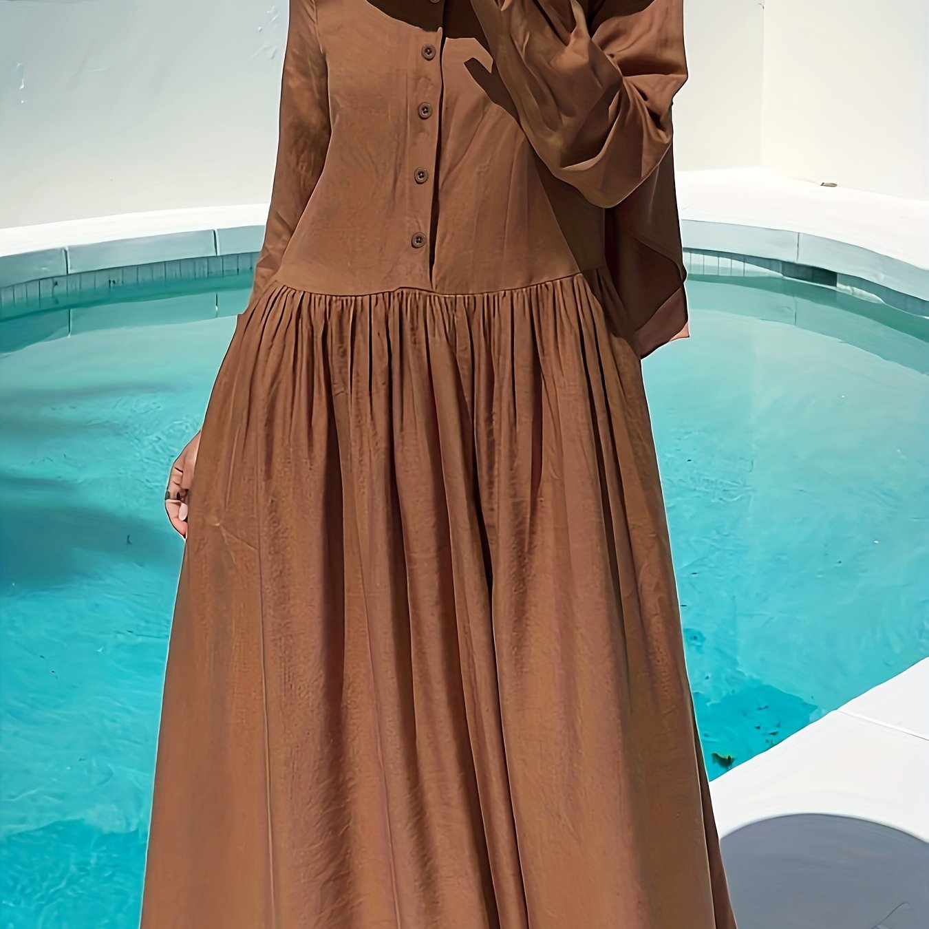  Casual Abaya Dress Women's Plus Solid Button Up Long Sleeve Maxi Dress