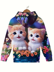 Adorable Kitten Crew Hooded Sweatshirt Long Sleeve Pullover