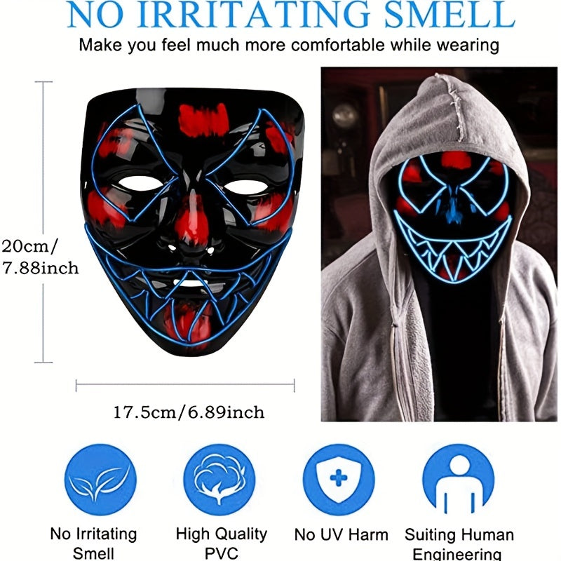 Men's Halloween LED Light Up Neon Glow Mask Evil Glowing Eyes Costume Cosplay