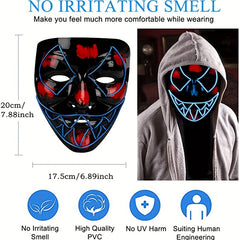 Men's Halloween LED Light Up Neon Glow Mask Evil Glowing Eyes Costume Cosplay