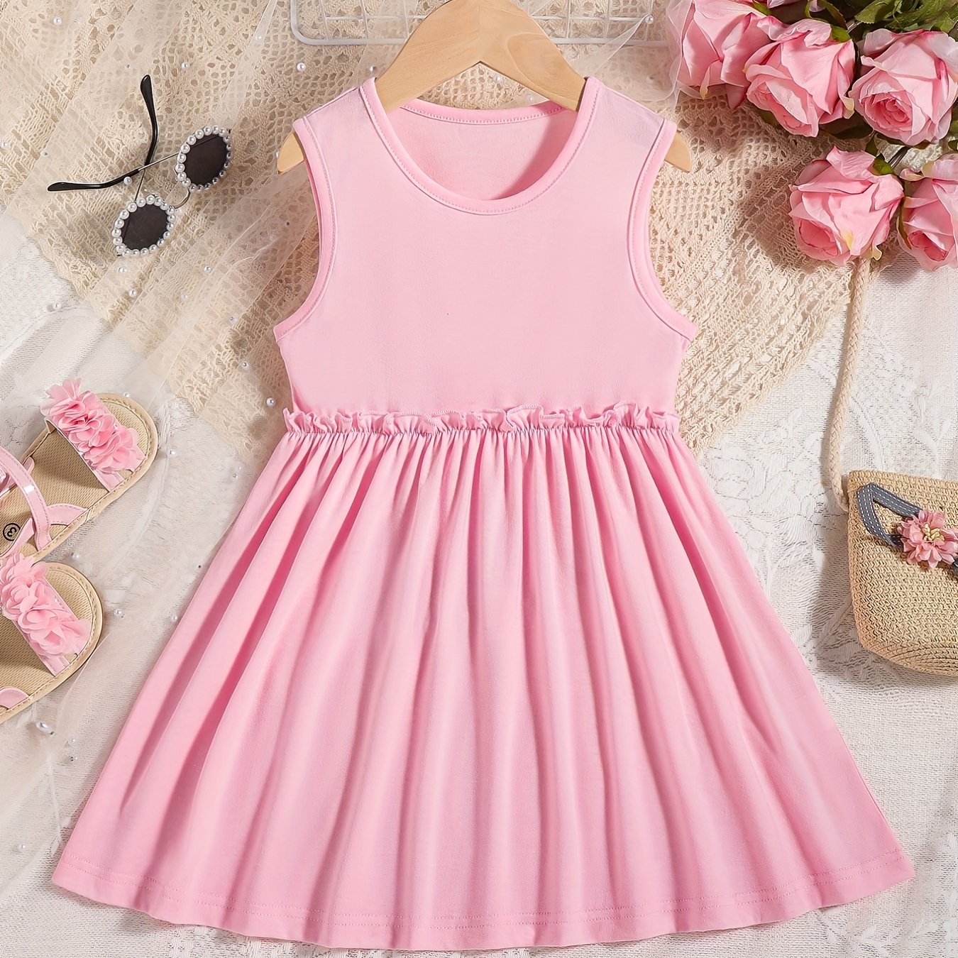 Girls' Solid Sleeveless Sundress Princess Dresses
